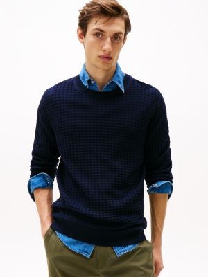 pullover smart casual in seersucker blu da uomini tommy hilfiger