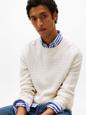 white smart casual seersucker jumper for men tommy hilfiger