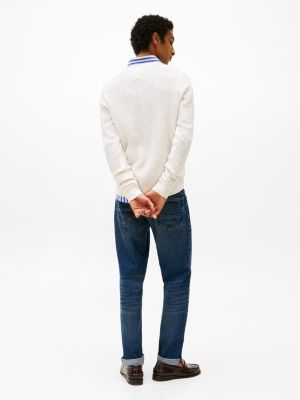 white smart casual seersucker jumper for men tommy hilfiger