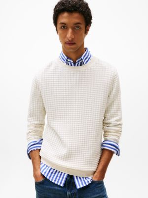 pullover smart casual in seersucker white da uomini tommy hilfiger