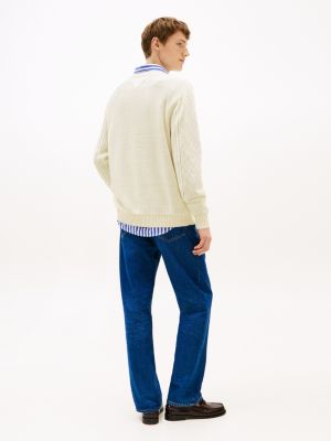 white smart casual cable knit relaxed jumper for men tommy hilfiger