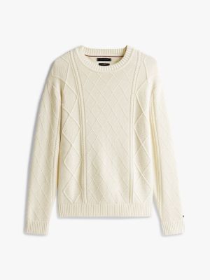 pull décontracté smart casual en maille blanc pour hommes tommy hilfiger