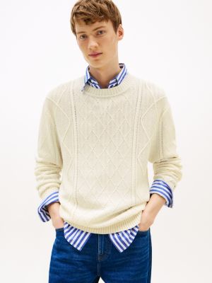 white smart casual cable knit relaxed jumper for men tommy hilfiger