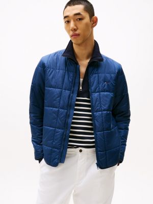 blue square quilted regular fit jacket for men tommy hilfiger