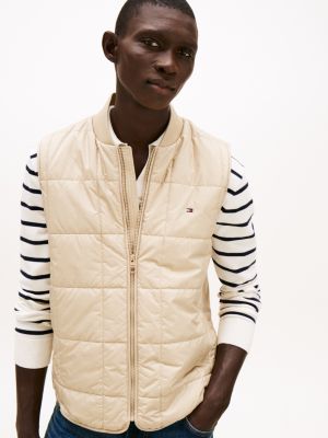 doudoune sans manches à matelassage carré beige pour hommes tommy hilfiger