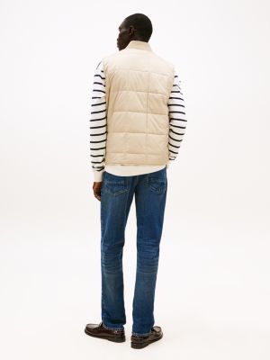 doudoune sans manches à matelassage carré beige pour hommes tommy hilfiger