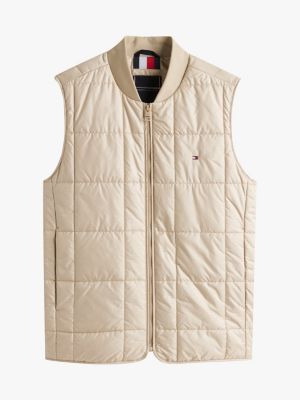 doudoune sans manches à matelassage carré beige pour hommes tommy hilfiger