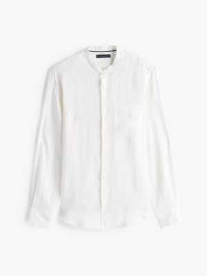 chemise ajustée smart casual en lin blanc pour hommes tommy hilfiger