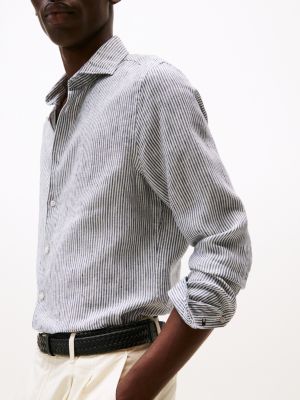 camicia smart casual slim fit a righe grigio da uomini tommy hilfiger