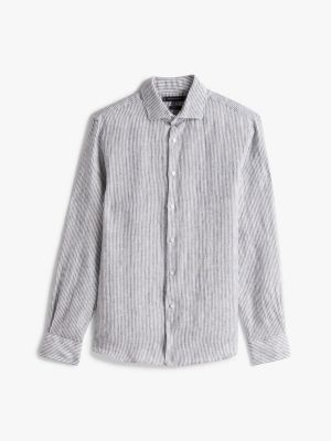 chemise ajustée smart casual rayée gris pour hommes tommy hilfiger