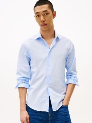 camisa slim de estilo informal blue de hombres tommy hilfiger