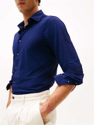 chemise ajustée performance en dobby bleu pour hommes tommy hilfiger