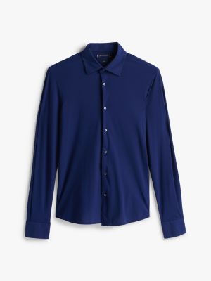 chemise ajustée performance en dobby bleu pour hommes tommy hilfiger