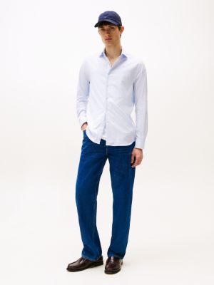 blauw smart-casual flex slim fit overhemd voor heren - tommy hilfiger