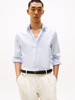 white smart casual regular fit stripe shirt for men tommy hilfiger