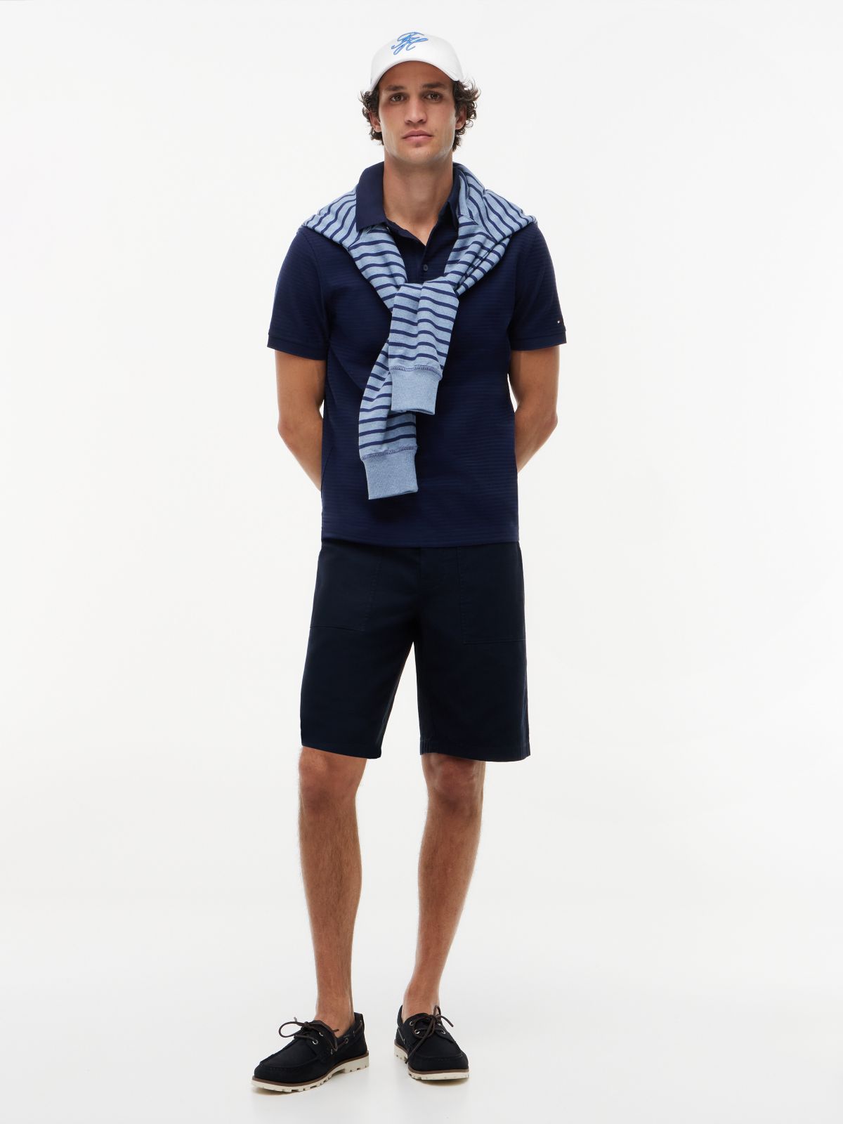 New York Label Regular Fit Textured Stripe Polo Shirt — Blue