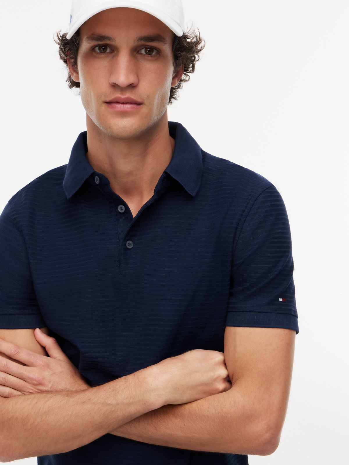 New York Label Regular Fit Textured Stripe Polo Shirt — Blue