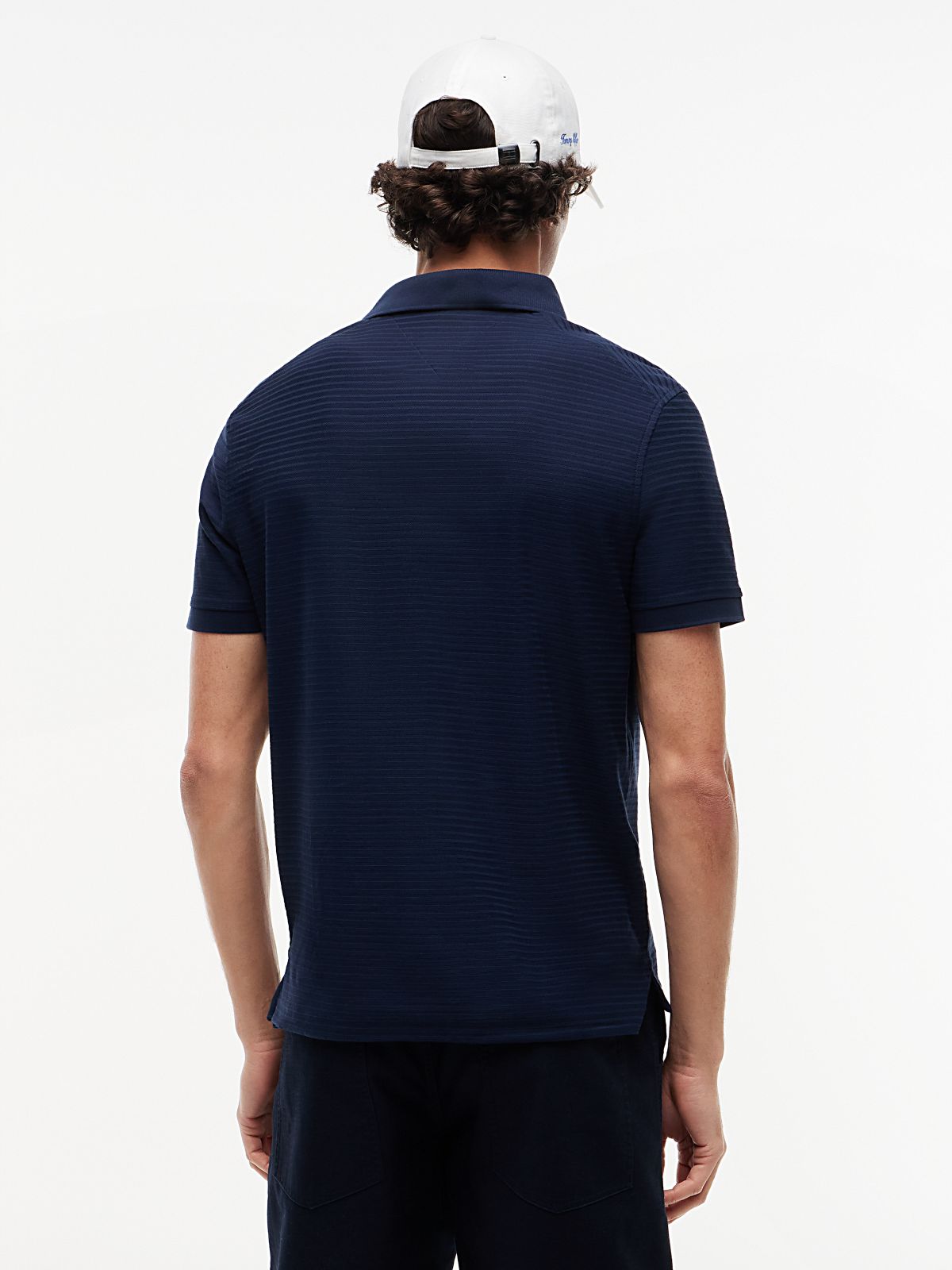 New York Label Regular Fit Textured Stripe Polo Shirt — Blue