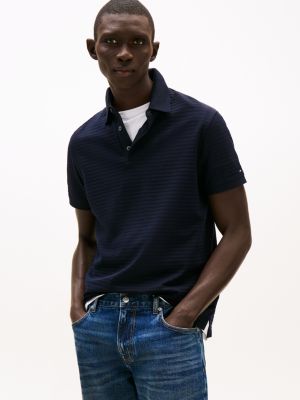 blue smart-casual regular fit polo voor heren - tommy hilfiger