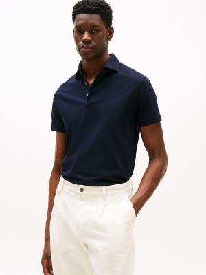 blue smart-casual regular fit polo voor heren - tommy hilfiger