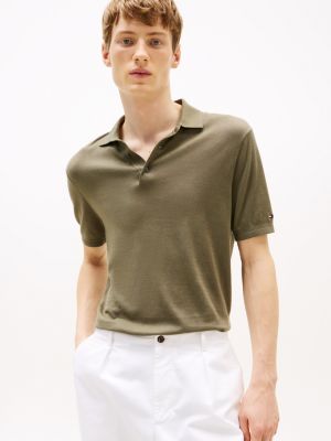 khaki smart-casual regular fit polo voor heren - tommy hilfiger