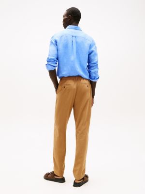 bruin harlem relaxed fit chino van seersucker voor heren - tommy hilfiger