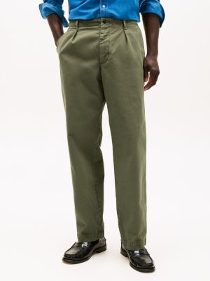 khaki tapered leg fit chinos mit fischgrätmuster für herren - tommy hilfiger