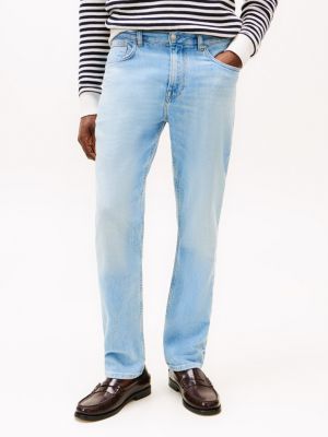 blauw denton medium rise jeans met rechte broekspijpen voor heren - tommy hilfiger