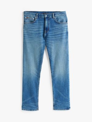 blauw denton jeans met rechte broekspijpen en whiskers voor heren - tommy hilfiger