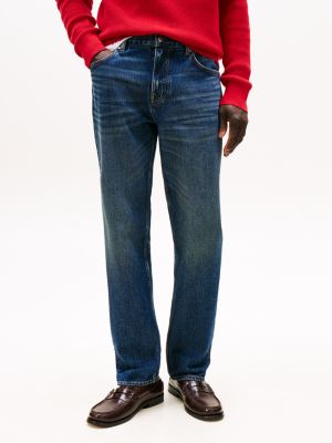 jeans relaxed fit dritti con baffature blu da uomini tommy hilfiger