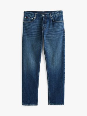 blau relaxed straight leg jeans mit whisker-effekt für herren - tommy hilfiger