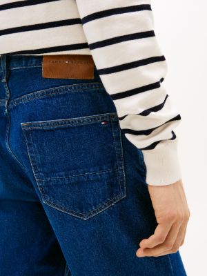 blauw denton jeans met rechte broekspijpen en whiskers voor heren - tommy hilfiger