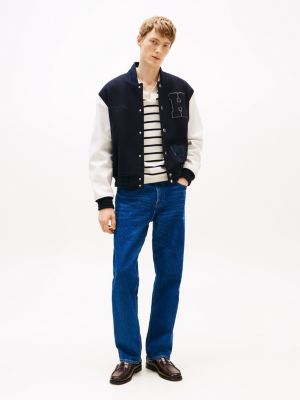 jeans straight fit denton con baffature blue da uomini tommy hilfiger