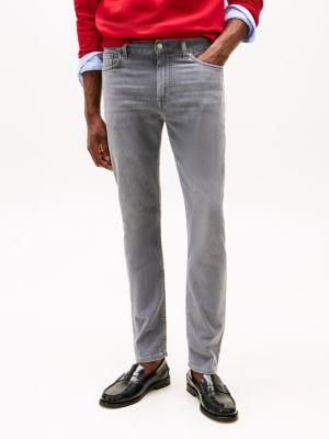 jeans bleecker slim fit sbiaditi con baffature grigio da uomini tommy hilfiger