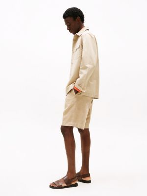 beige bermuda shorts with linen for men tommy hilfiger