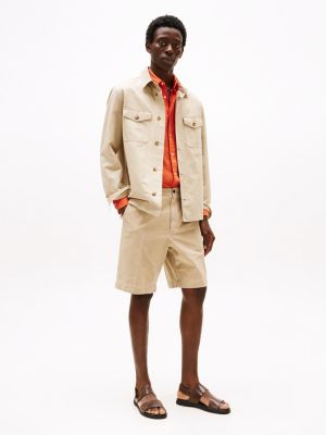 beige bermuda shorts with linen for men tommy hilfiger