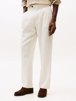 multi linen blend stripe wide leg trousers for men tommy hilfiger