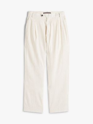 pantaloni larghi in misto lino a righe multicolore da uomini tommy hilfiger