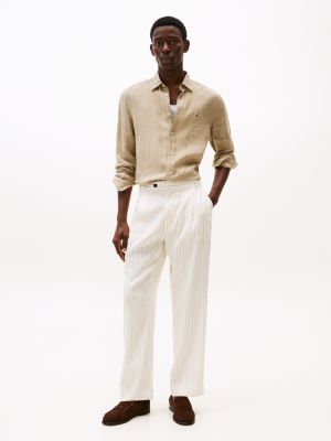 multi linen blend stripe wide leg trousers for men tommy hilfiger