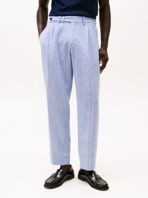 blue smart casual herringbone wide leg trousers for men tommy hilfiger