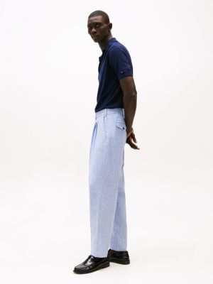 blue smart casual herringbone wide leg trousers for men tommy hilfiger