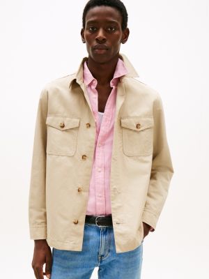 chaqueta estilo camisa de alto rendimiento beige de hombres tommy hilfiger