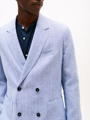 blazer décontracté smart casual lin mélangé bleu pour hommes tommy hilfiger