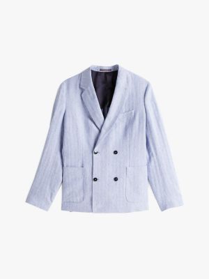 blazer smart casual relaxed fit in misto lino blu da uomini tommy hilfiger