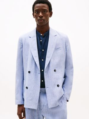 blazer smart casual relaxed fit in misto lino blue da uomini tommy hilfiger