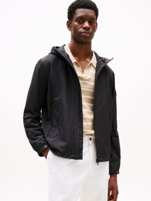 chaqueta con capucha y parche del logo black de hombres tommy hilfiger