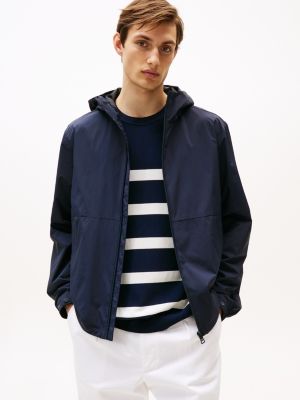 blue jacke mit kapuze und logo-patch für herren - tommy hilfiger