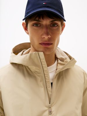 beige logo patch hooded jacket for men tommy hilfiger