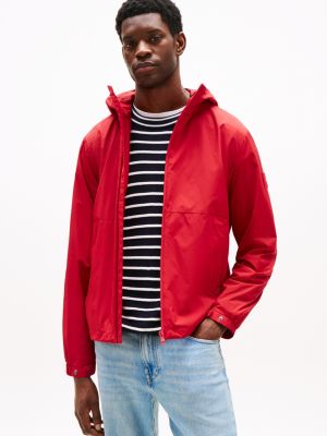 chaqueta con capucha y parche del logo red de hombres tommy hilfiger