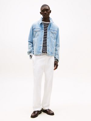veste trucker en denim délavée bleu pour hommes tommy hilfiger